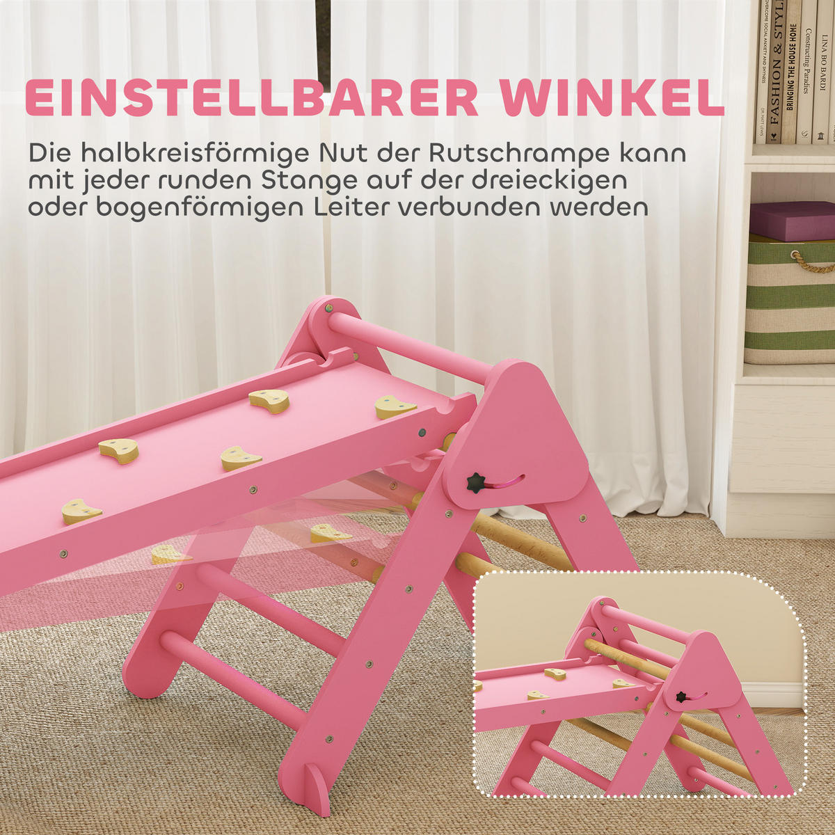 KLETTERGERÜST 7-in-1 DE-09885 Natur - Pink, Holz (70/59/188cm) - ComfortXL