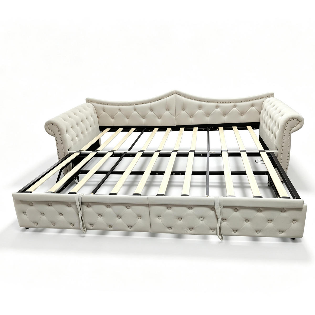 AUSZIEHBETT 90/180/200 cm mit USB und LED, DE-41723, in Beige - Beige, Metall (90/200cm) - ComfortXL
