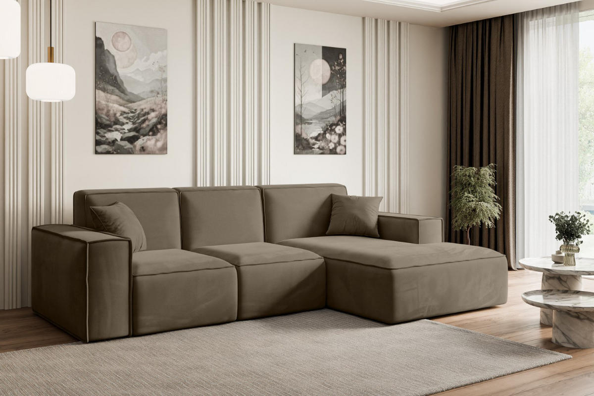 ECKSOFA Ottomane Rechts SERRA-L - 266x165x73 cm Braun Velours - Schwarz/Braun, Holzwerkstoff/Kunststoff (266/165cm) - ALTDECOR