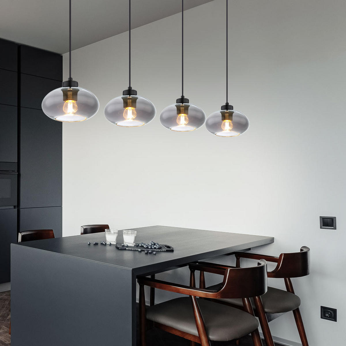 LED HÄNGELEUCHTE Metall Glas Grau Rauchoptik - Grau, Glas (96/18/120cm) - Globo Lighting