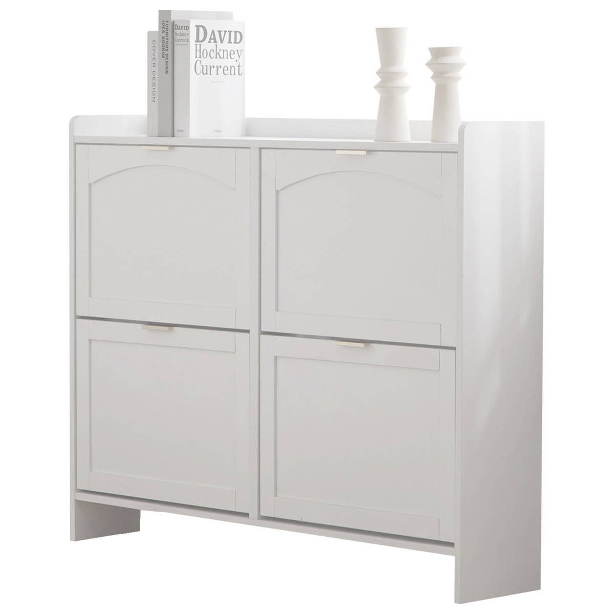 SCHUHSCHRANK mit 4 Klappen 110/24/90 cm in Weiß, platzsparendes Design - Weiß, Holzwerkstoff (110/90/24cm) - BEAOK