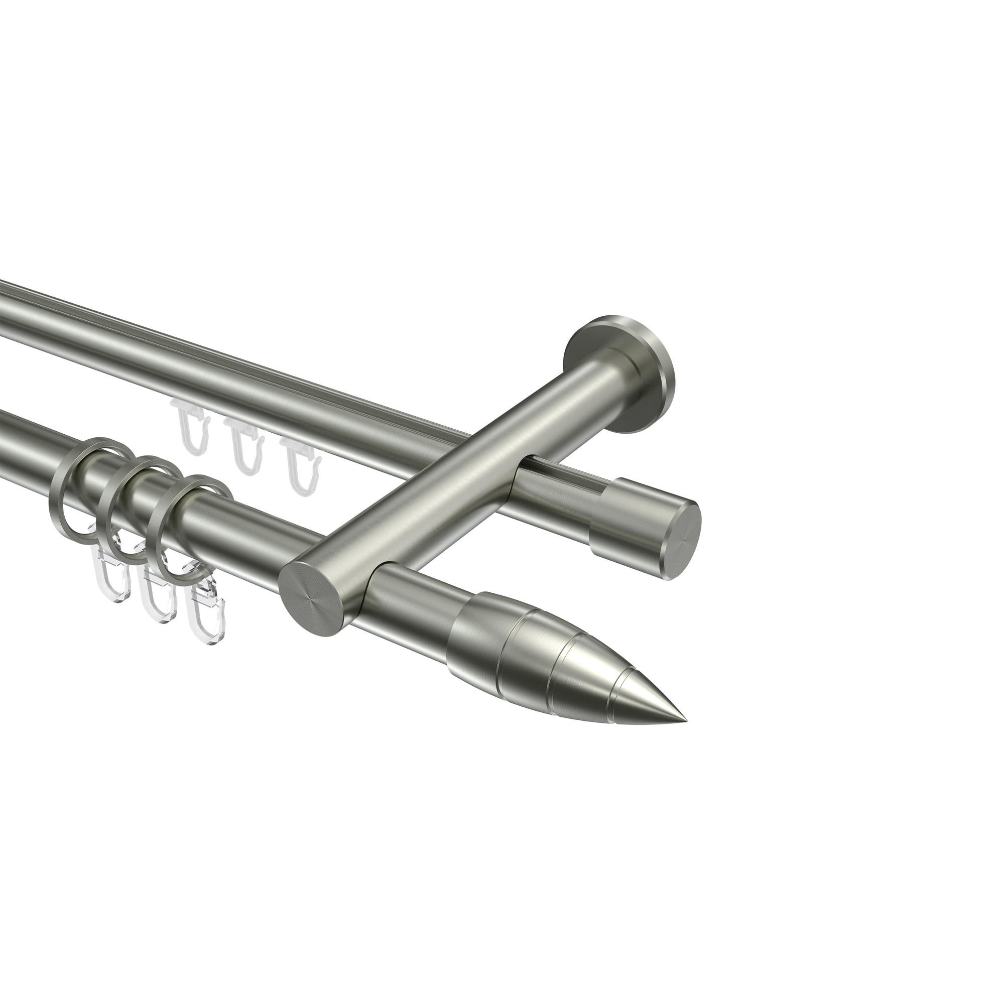 RUNDROHR-INNENLAUF-GARDINENSTANGEN-SET Platon Samanto 120 cm, 2-läufig, 20 mm Ø Edelstahl-Optik - Edelstahlfarben, Metall (120cm) - INTERDECO