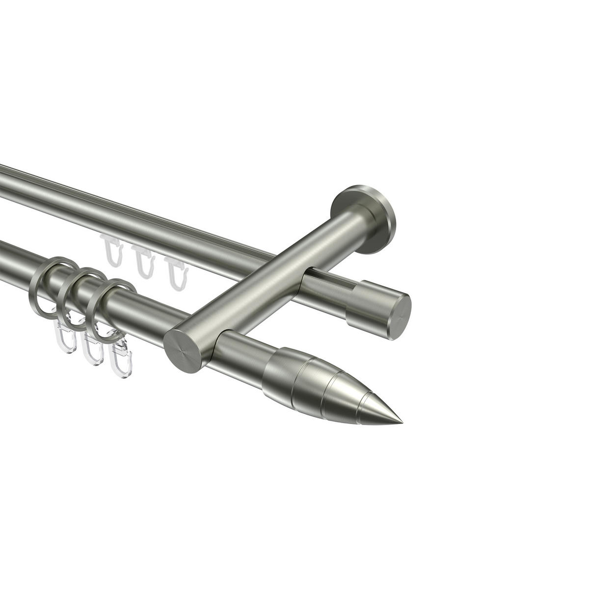 RUNDROHR-INNENLAUF-GARDINENSTANGEN-SET Platon Samanto 140 cm, 2-läufig, 20 mm Ø Edelstahl-Optik - Edelstahlfarben, Metall (140cm) - INTERDECO