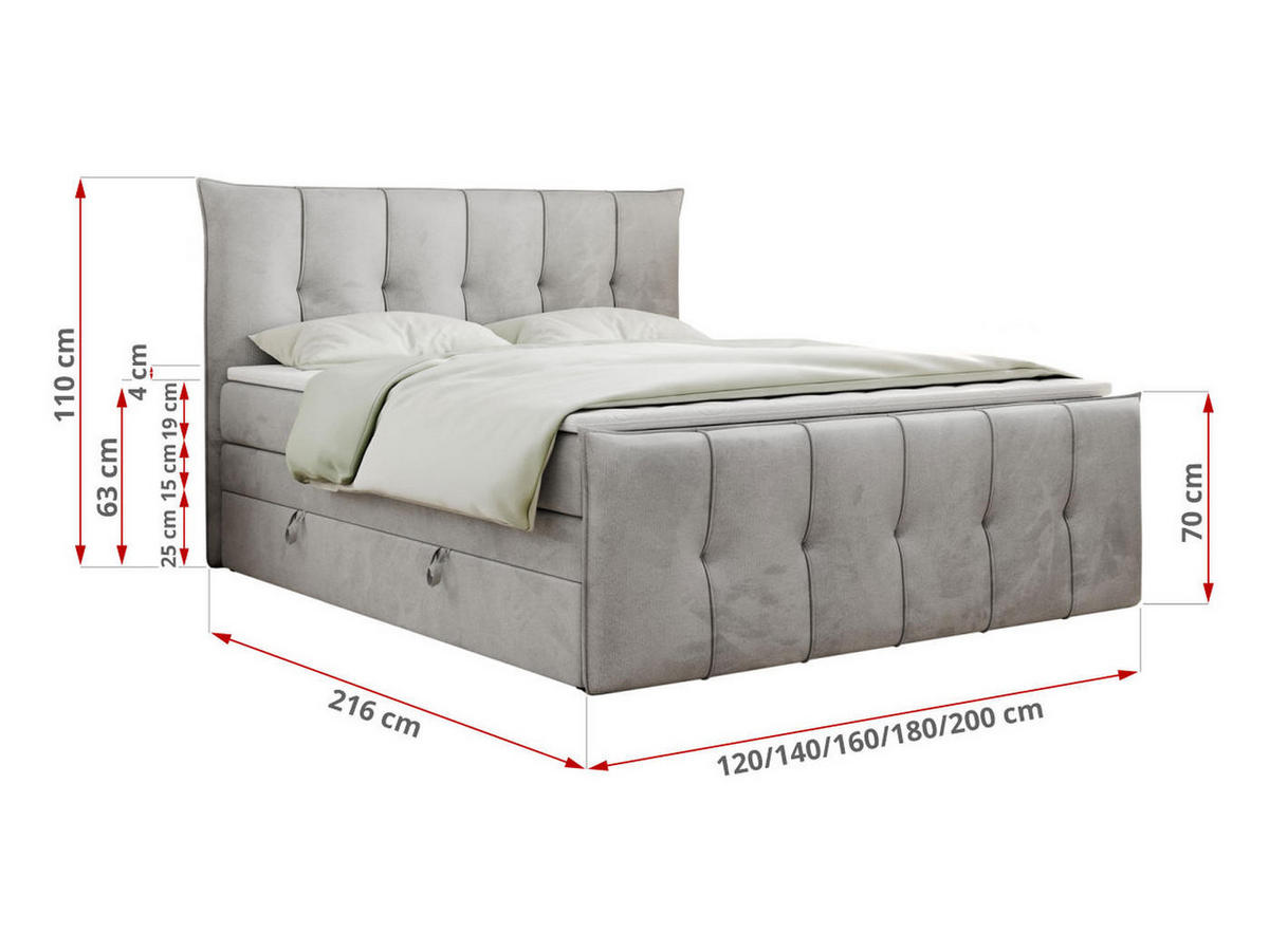 BOXSPRINGBETT PREMIUM 11 KING 180/200 Hellgrau Velvet - H4 - Hellgrau, Holz/Textil (180/200cm) - MKS
