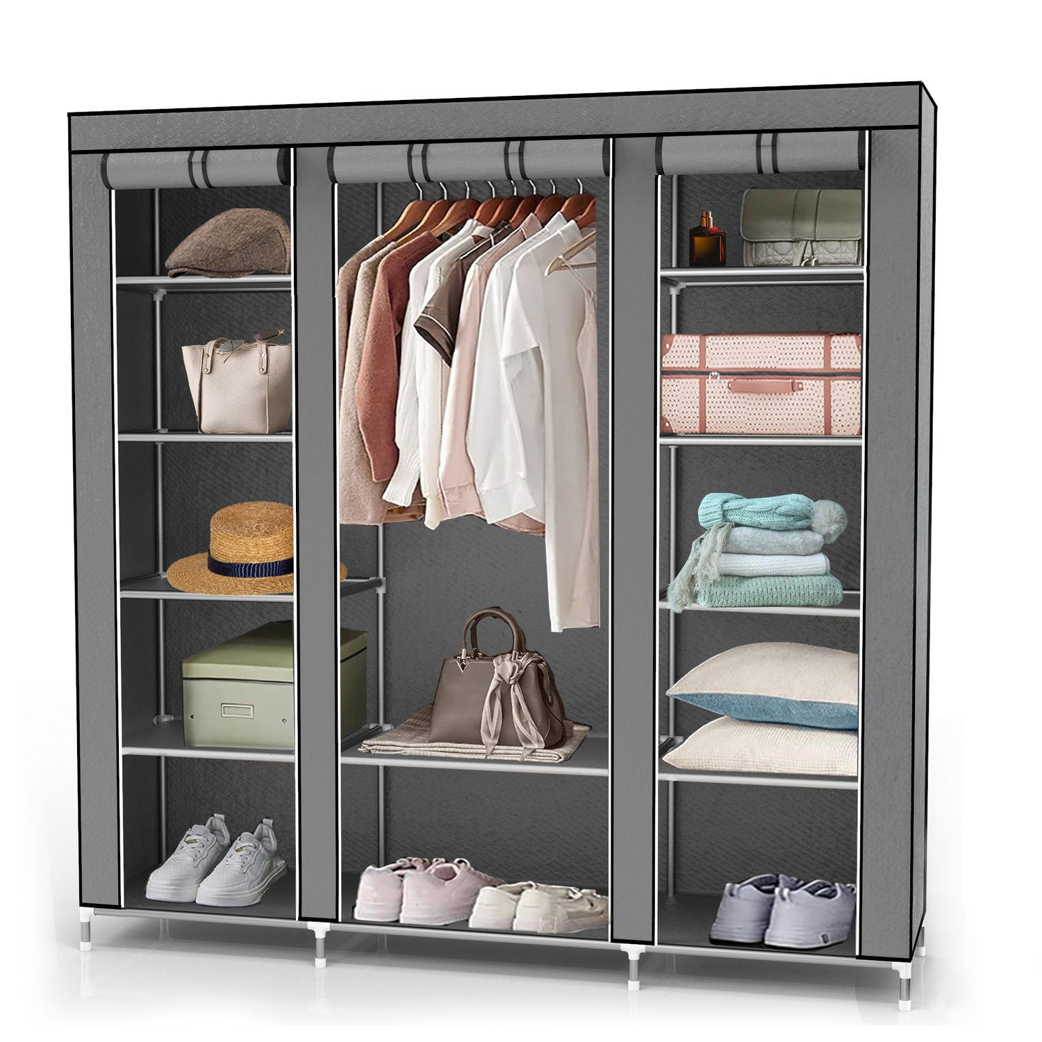 Intirilife Kleiderschrank Grau 150x175x45 cm