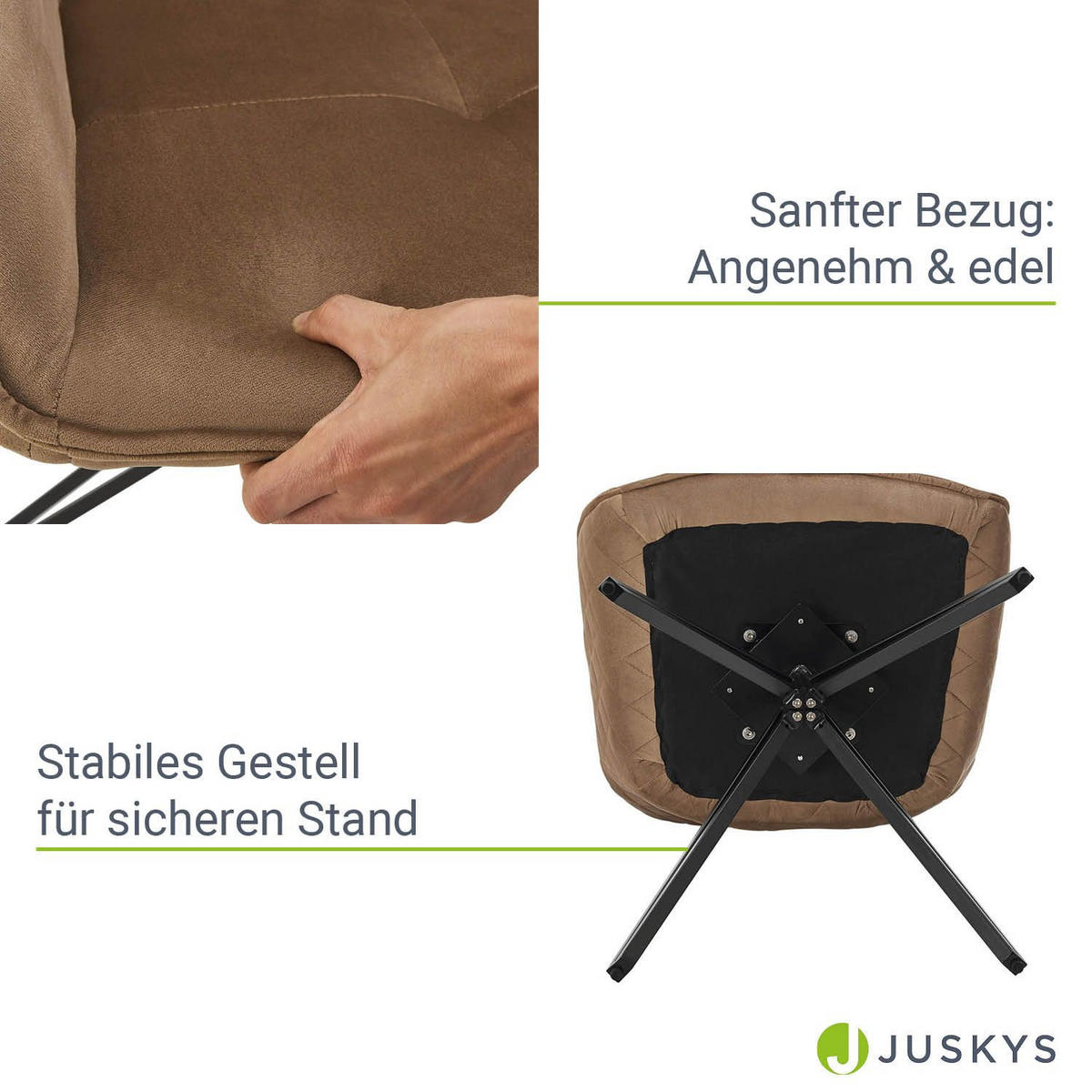 DREHSTUHL Clyde mit Armlehne samt hellbraun (2er-Set) - Hellbraun, Textil (57/85/61cm) - Juskys