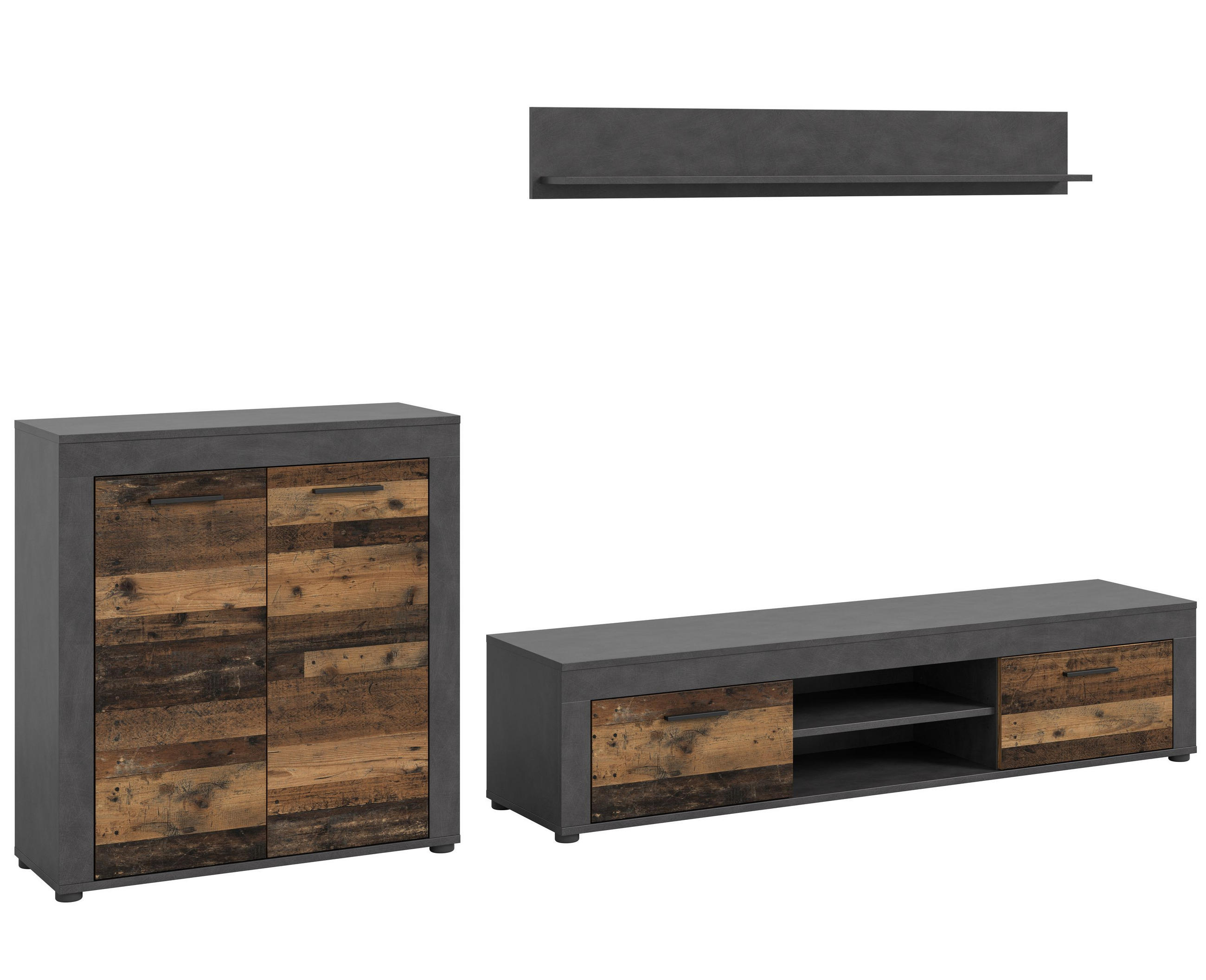 WOHNWAND Milo 3 tlg. (B/H/T: ca. 255/159/40 cm) in Matera/Old Wood - Naturfarben, Holzwerkstoff (255/159/40cm)