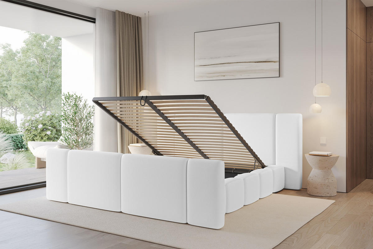 POLSTERBETT mit Bettkasten, Fußteil und Lattenrost, Boxbett ohne Matratze - NILO-Z 180x200 Weiß - Weiß Hochglanz, Holzwerkstoff/Textil (180/200cm) - ALTDECOR