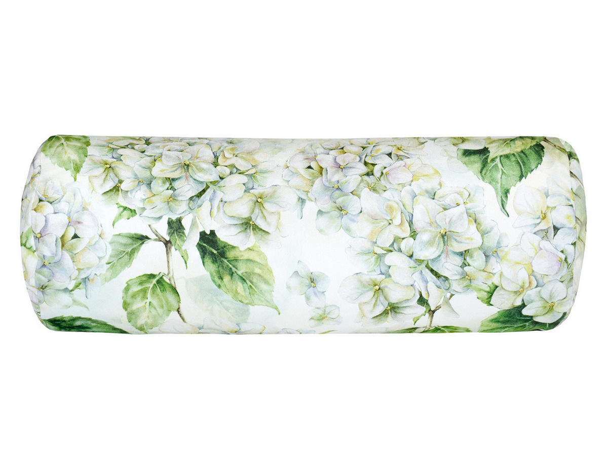 NACKENROLLENHÜLLE Landlust-Hortensie weiß 15/40 cm - Weiß/Grün, Textil (15/40cm) - beties Heimtextil
