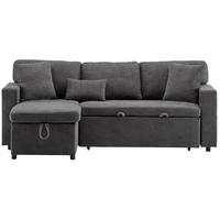 ECKSOFA mit Schlaffunktion und integriertem USB-Anschluss Dunkelgrau Oxford-Stoff 214/131/87 cm - Dunkelgrau, Textil (215/131cm) - OKWISH