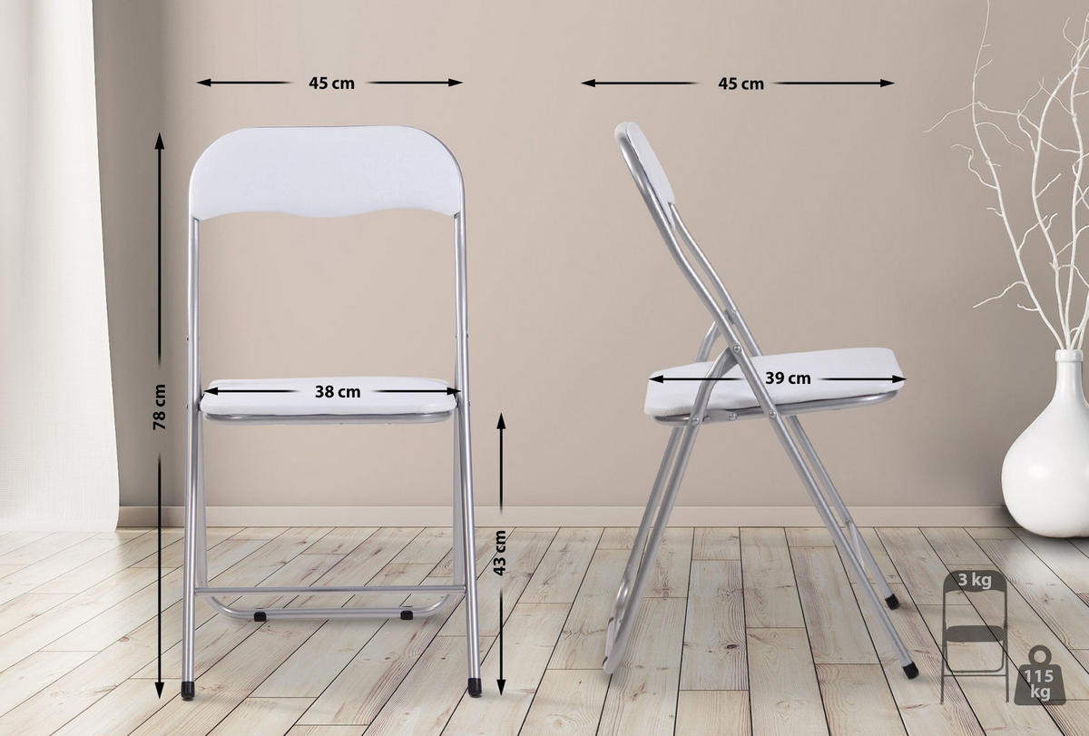 BESUCHERSTUHL Lederlook weiß/silber - Silberfarben/Weiß, Textil/Metall (45/78/45cm) - CLP