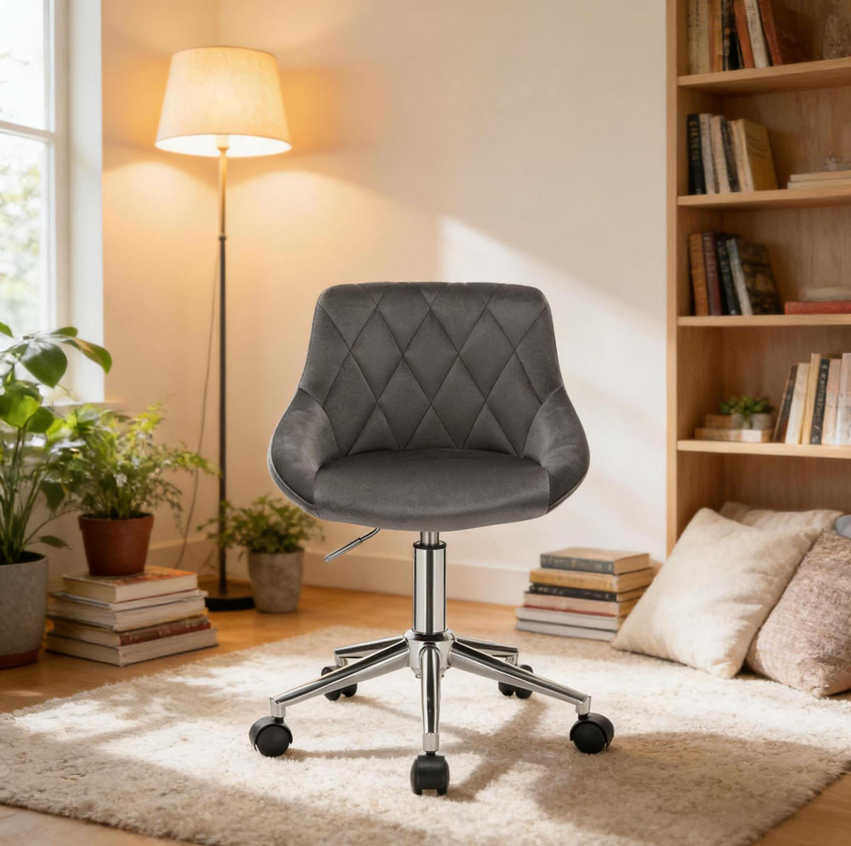 BÜROSTUHL höhenverstellbar mit Rollen Samt Dunkelgrau - Dunkelgrau, Metall (37.5/77/31.5cm) - Meubliv