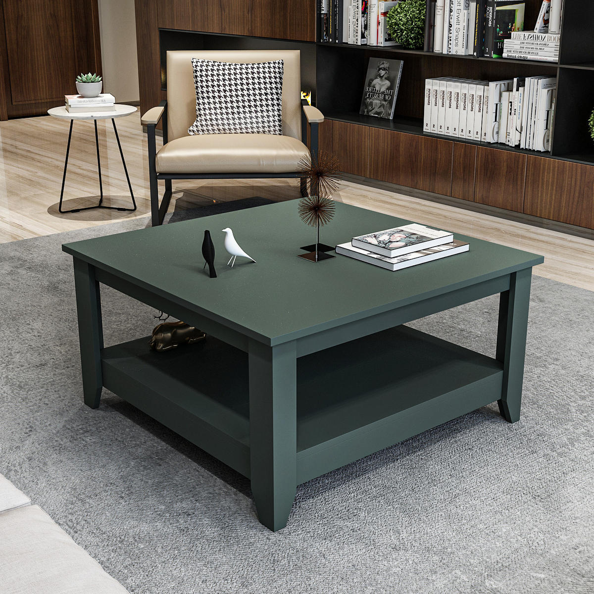 COUCHTISCH Lea Silva - Dunkelgrün, Holzwerkstoff (90/90/46.8cm) - Decorotika