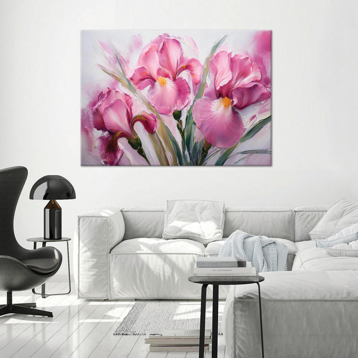 WANDBILD iris rosa bemalte blumen - Pink, Textil (60/40cm) - Feeby