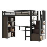 HOCHBETT 90/200 cm Schwarz mit Schreibtisch und LED-Lichtleiste ohne Matratze - Schwarz, Metall (90/200cm) - MIVRAY