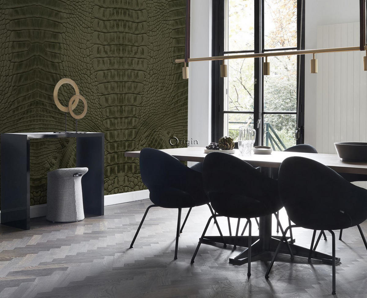 FOTOTAPETE Krokodil-Optik 300 x 279 cm - Grün, Papier (300/279cm) - Origin Wallcoverings