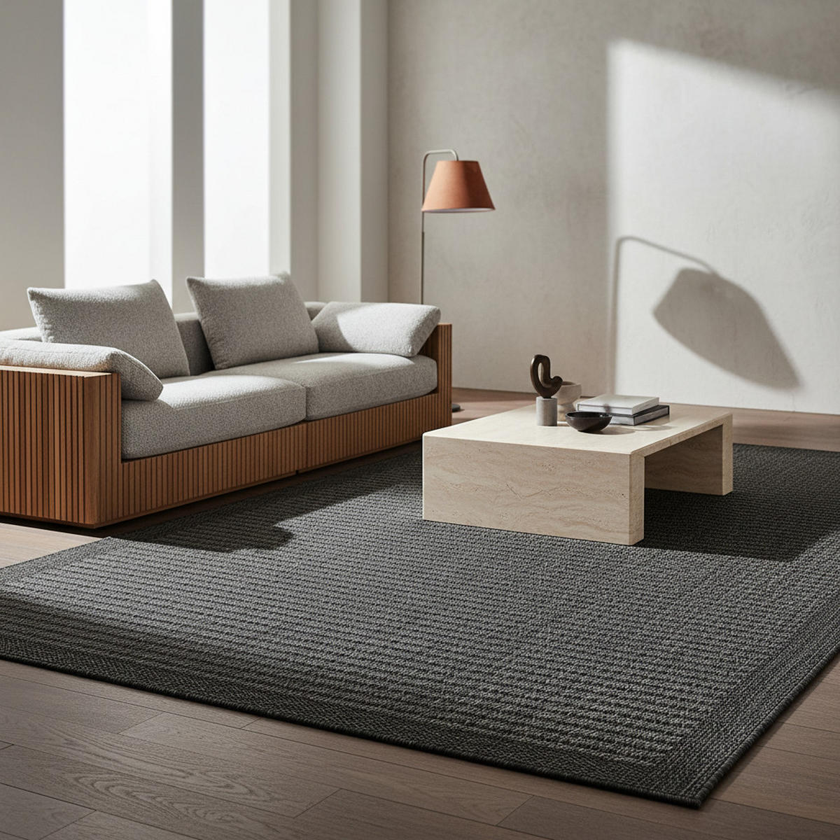 TEPPICH Outdoor Flachgewebe Uni-Farbe Polypropylen Balkon Schwarz Läufer 80x150 - Grau, Textil (80/150cm) - KADIMA DESIGN