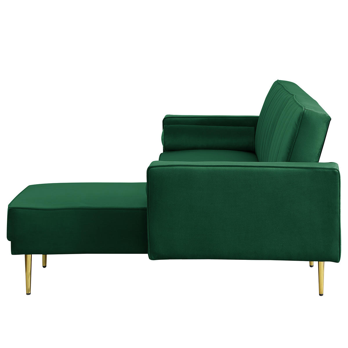 ECKSOFA mit Schlaffunktion - Samt - Dunkelgrün/Goldfarben, Textil/Metall (223/144cm) - home24
