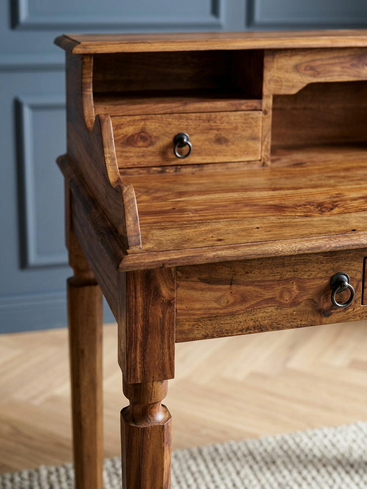 SCHREIBTISCH – Massivholz, 115 cm, Landhausstil, 3 Schubladen, Vintage-Optik - Braun, Holz (60/115/100cm) - KADIMA DESIGN