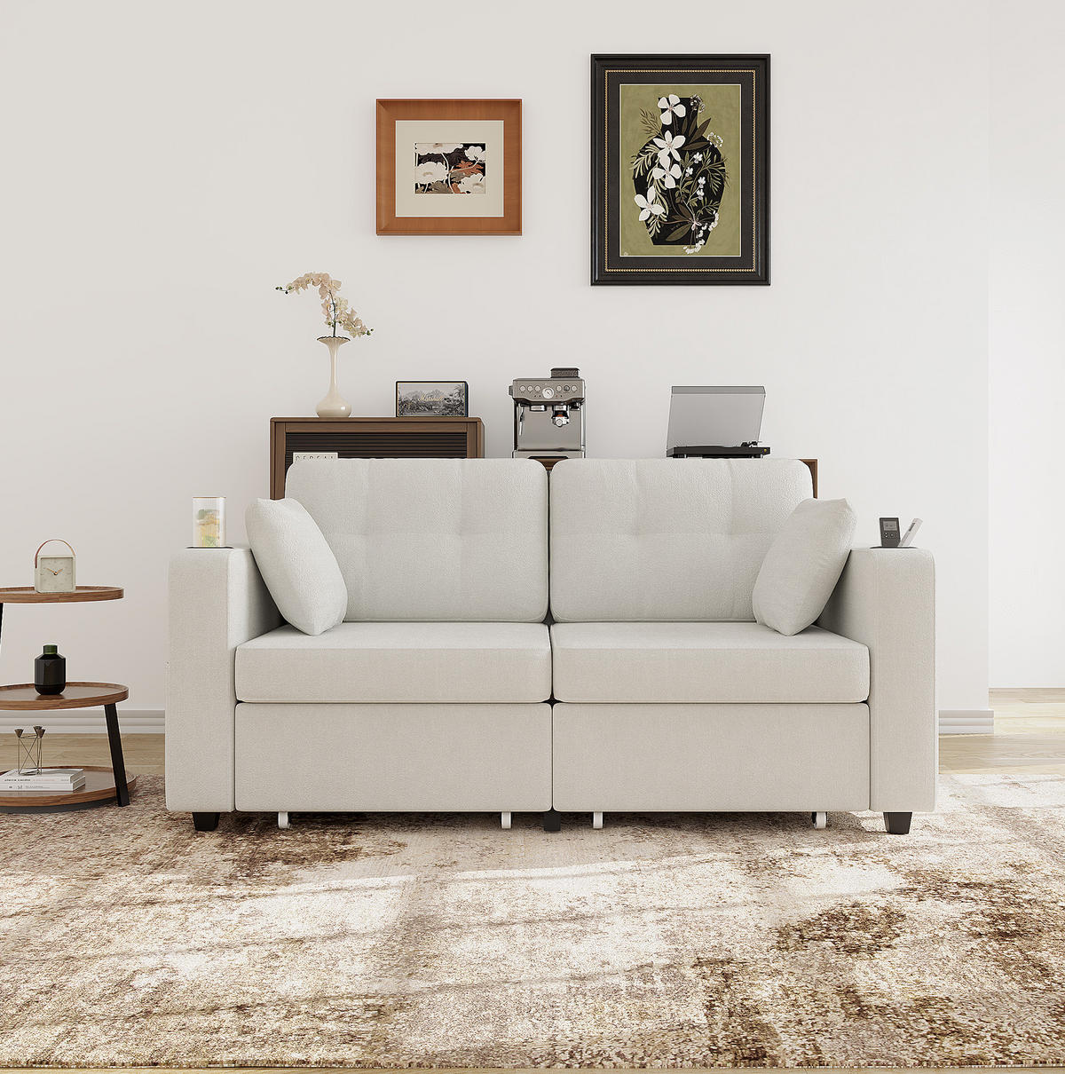 2-SITZER-SOFA 172/75/82 cm mit USB-Anschlüssen, Stauraumschubladen und Getränkehaltern, Chenille, Beige - Beige, Textil (172/82/75cm) - Redom