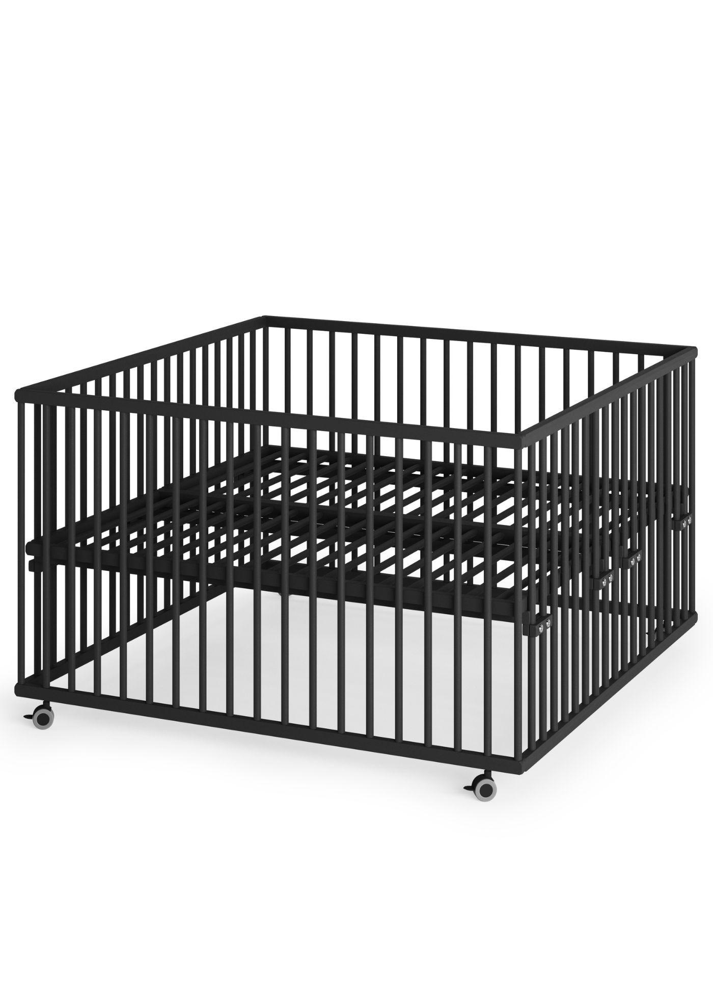 LAUFGITTER XXL 120x120 cm mit Lattenrost - Black Edition - Premium Kollektion - Schwarz, Holz (120/74/120cm) - Sämann – make a difference.