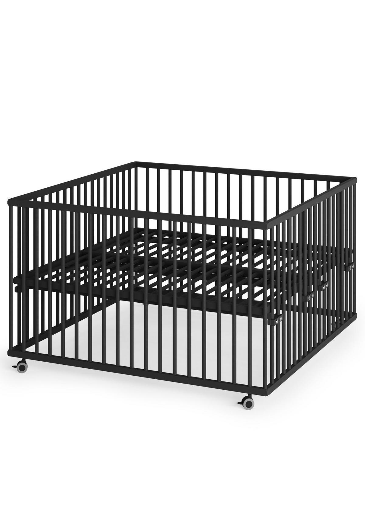 LAUFGITTER XXL 120x120 cm mit Lattenrost - Black Edition - Premium Kollektion - Schwarz, Holz (120/74/120cm) - Sämann – make a difference.