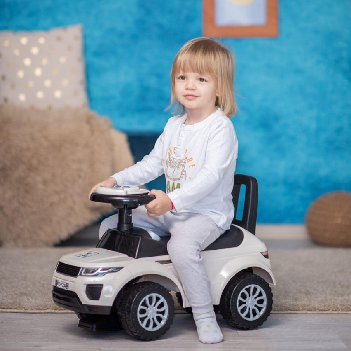 RUTSCHER 2 in 1 Kinderauto Off Road weiß Musikfunktion Rückenlehne ab 12 Mon. - Weiß, Kunststoff (62/28/41cm) - Lorelli