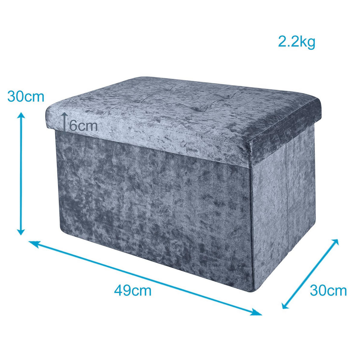 SITZBOX Faltbar mit Samtbezug 49/30/30 cm (Grau) - Grau, Karton (30/30/49cm) - Intirilife