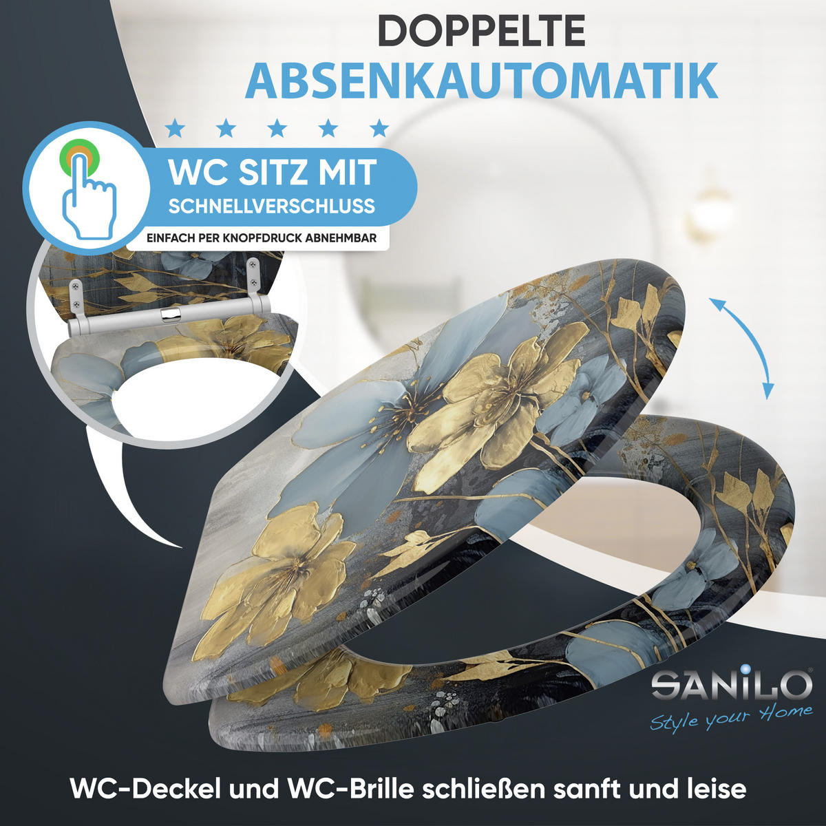 WC-SITZ mit Absenkautomatik & Top Fix Tronela - Blau, Holzwerkstoff (37.7/5/48cm) - Sanilo