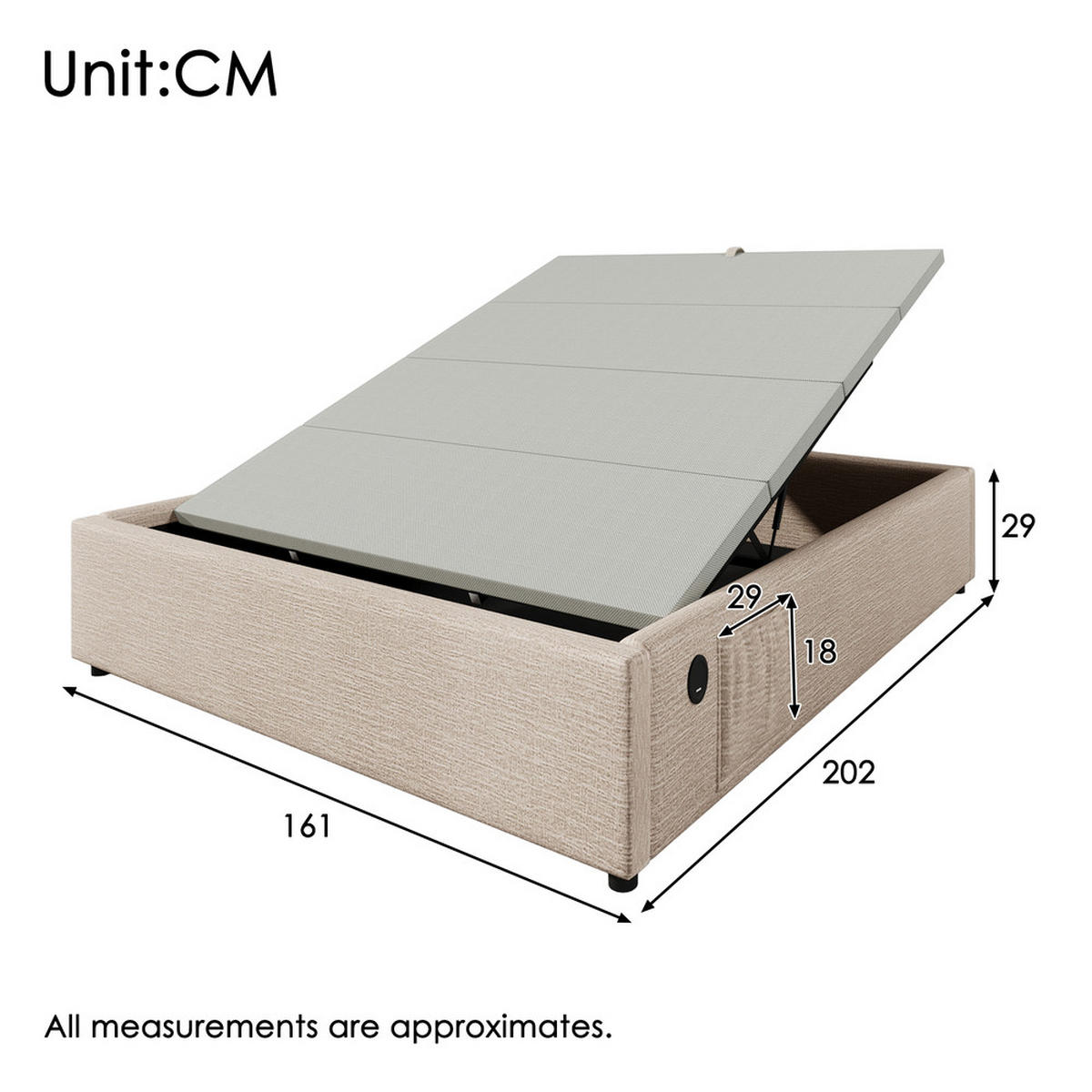 POLSTERBETT 160x200cm Doppelbett Stauraumbett mit USB-C & Lattenrost Natürlich - Beige, Holz - FLIEKS
