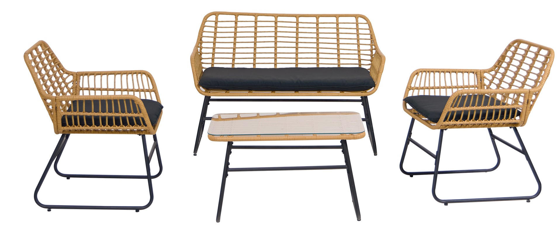 GARTENMOEBELSET Rattan - Schwarz - Dunkelgrau, Holz - Nordlys