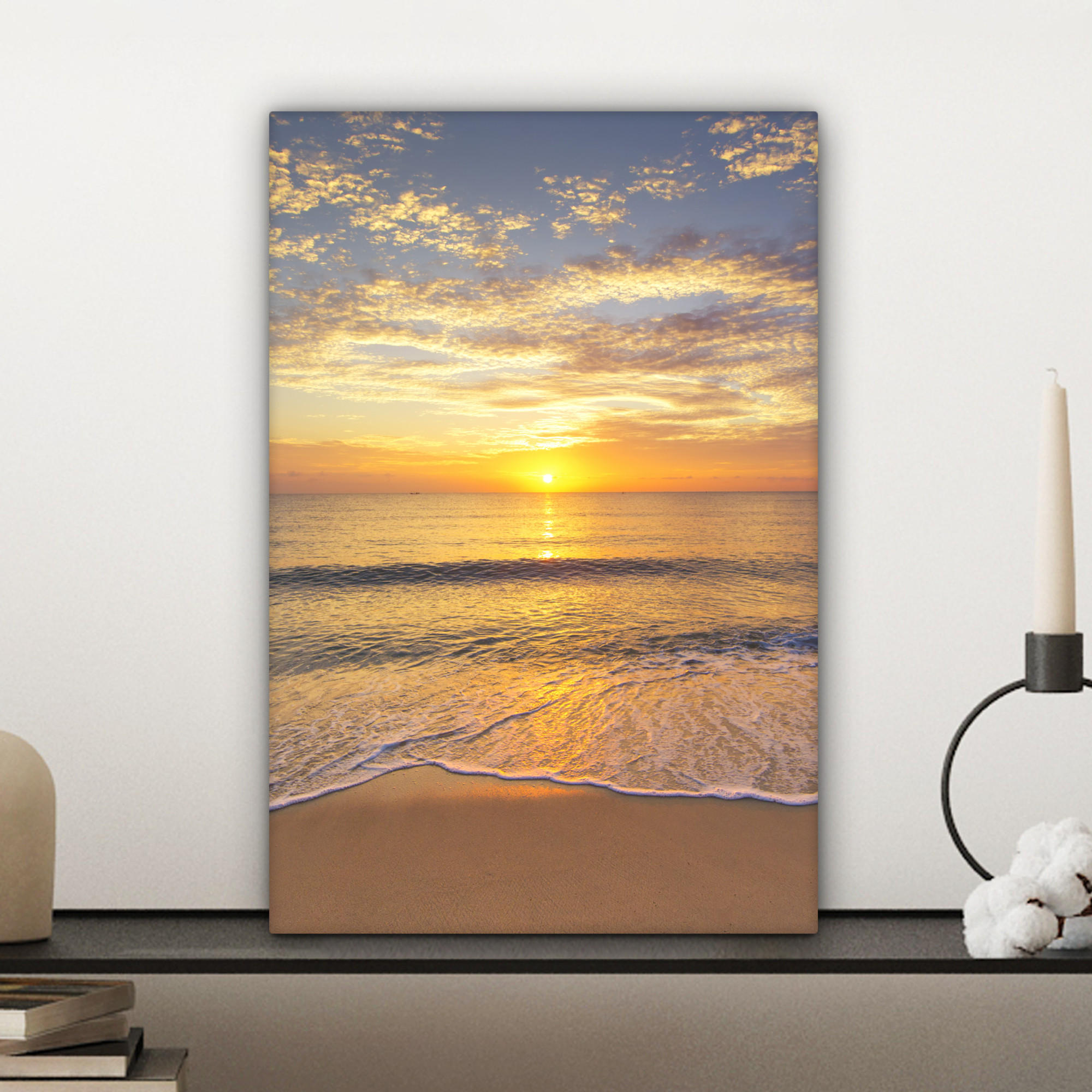 LEINWANDBILD Strand - Sonnenuntergang - Meer 20x30 cm - Gelb, Textil (20/30cm) - MuchoWow