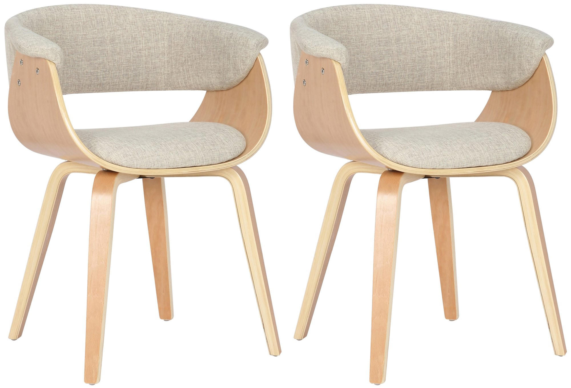 ARMLEHNENSTUHL 2er Set Stoff Natura/Creme - Eukalyptusholzfarben/Creme, Holz/Textil (60/75/55cm) - CLP