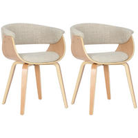 ARMLEHNENSTUHL 2er Set Stoff Natura/Creme - Eukalyptusholzfarben/Creme, Holz/Textil (60/75/55cm) - CLP