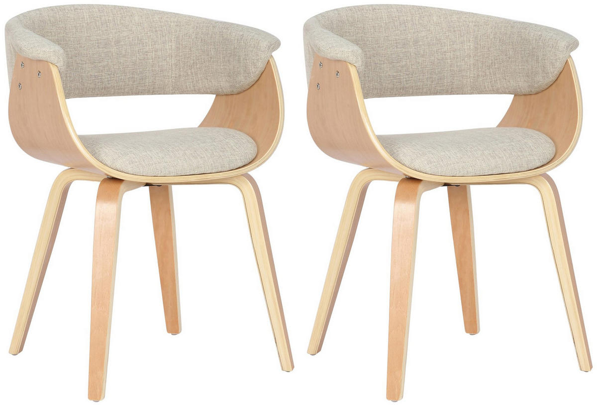 ARMLEHNENSTUHL 2er Set Stoff Natura/Creme - Eukalyptusholzfarben/Creme, Holz/Textil (60/75/55cm) - CLP