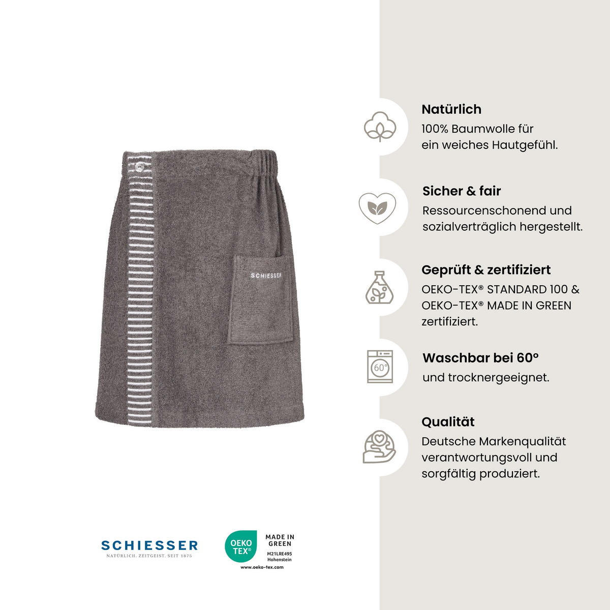 SAUNAKILT Rom Herren - 46-54 - Dunkelgrau - Dunkelgrau, Textil (55/150cm) - SCHIESSER