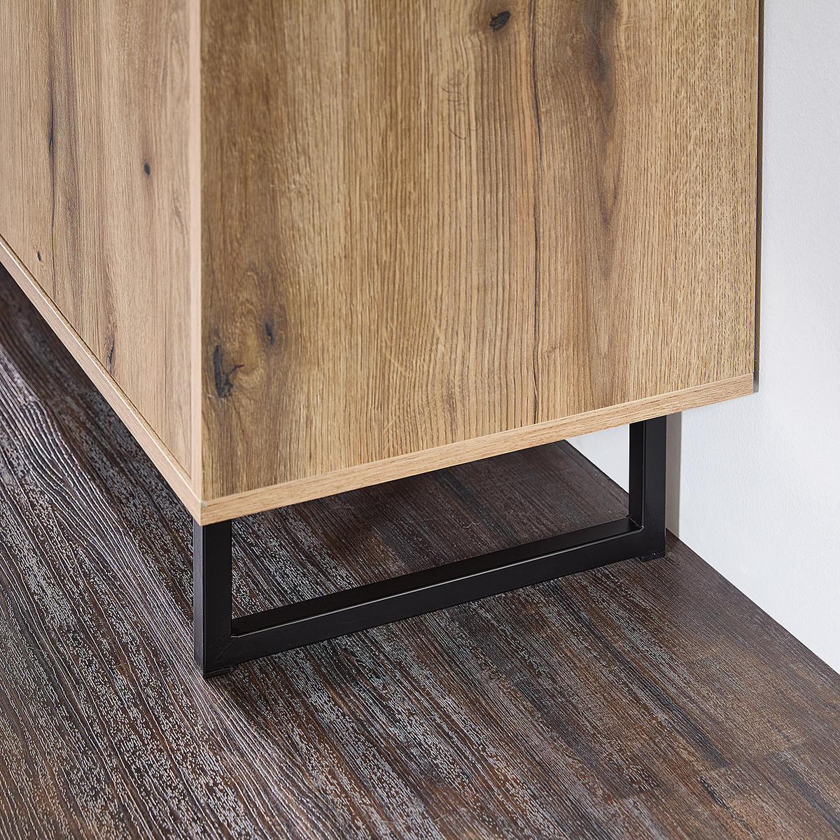SIDEBOARD - Eiche Evoke Dekor / Hellgrau - Eichefarben/Schwarz, Holzwerkstoff/Kunststoff (183/83/40cm) - home24