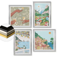 WANDBILDER 4er Set - 50x50 cm & 40x60 cm Silberner Rahmen - Pastellfarbene Küstenhäuser - Silberfarben, Kunststoff (50/50cm) - ArtPrintCave