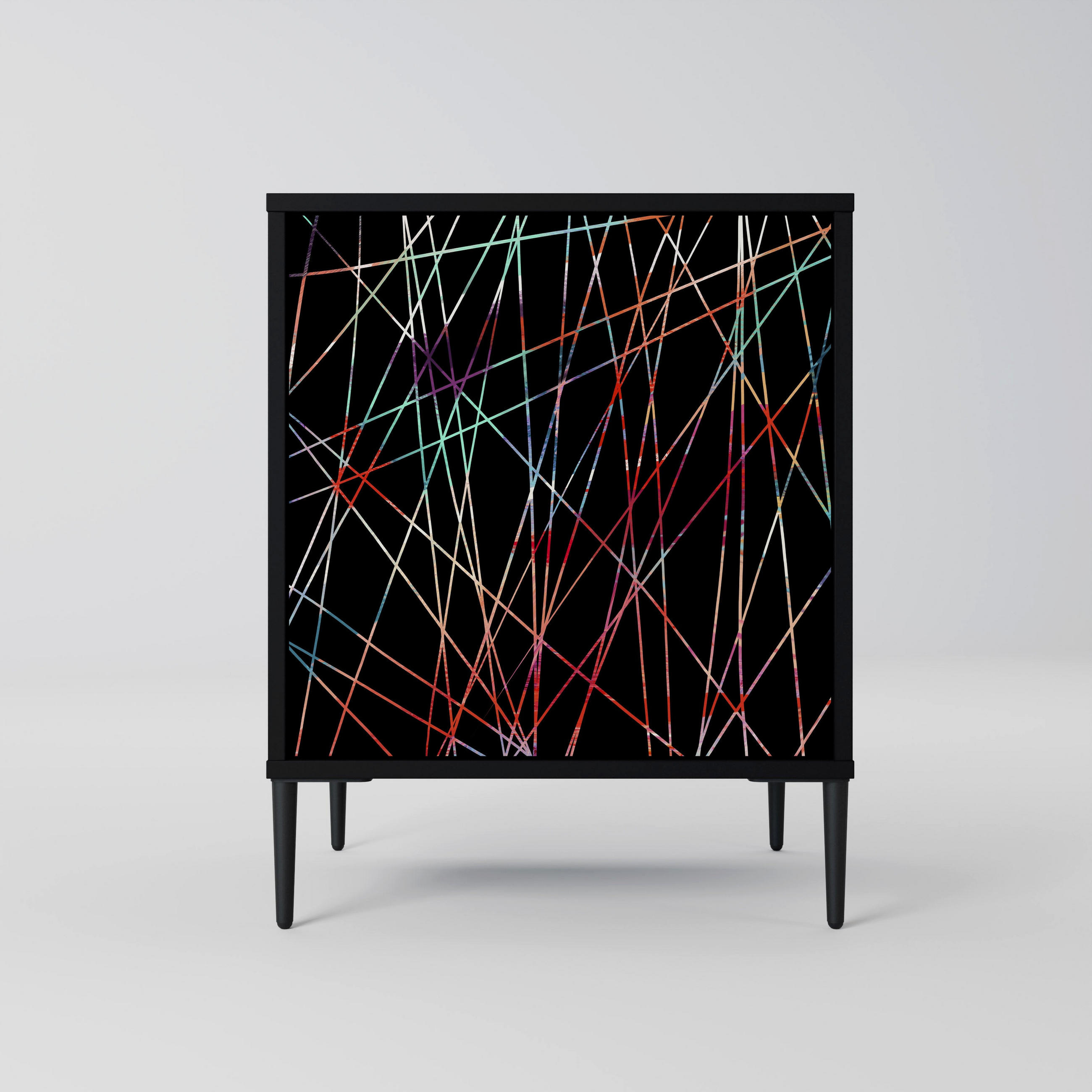 SIDEBOARD LUMINOUS SNARE, Schwarz, 57,5x42x72,5 cm, Schwarze Metallfüße - Multicolor/Schwarz, Holzwerkstoff/Metall (57.5/72.5/42cm) - SpaceRebels