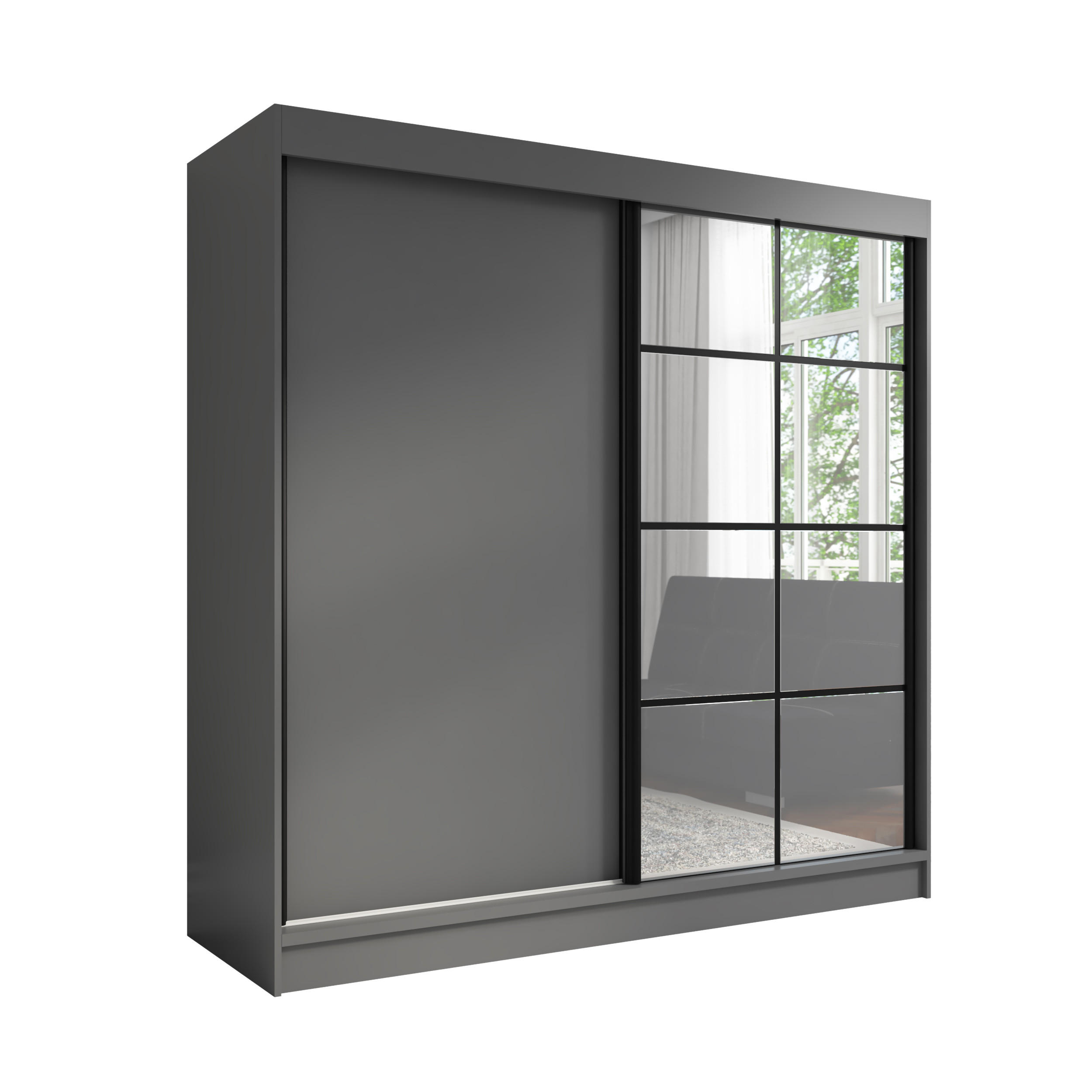 A&J MöbelLand Schwebetürenschrank Graphit 200x215x60 cm