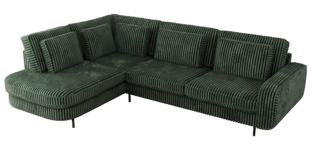 ROHOVÁ SEDAČKA CALENO L - Zelený Manšestr - Pravá Strana - černá/tmavě zelená, kov/textil (317/225cm) - MKS