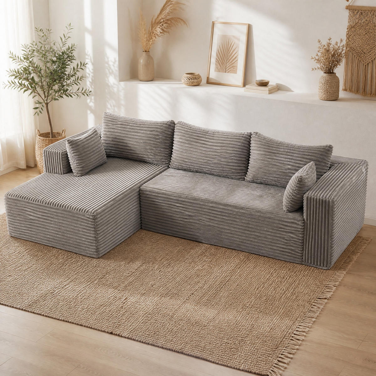 SOFA modulares Ecksofa L-Form Cord Grau 2-tlg. - Grau, Kunststoff (179/279cm) - Meubliv