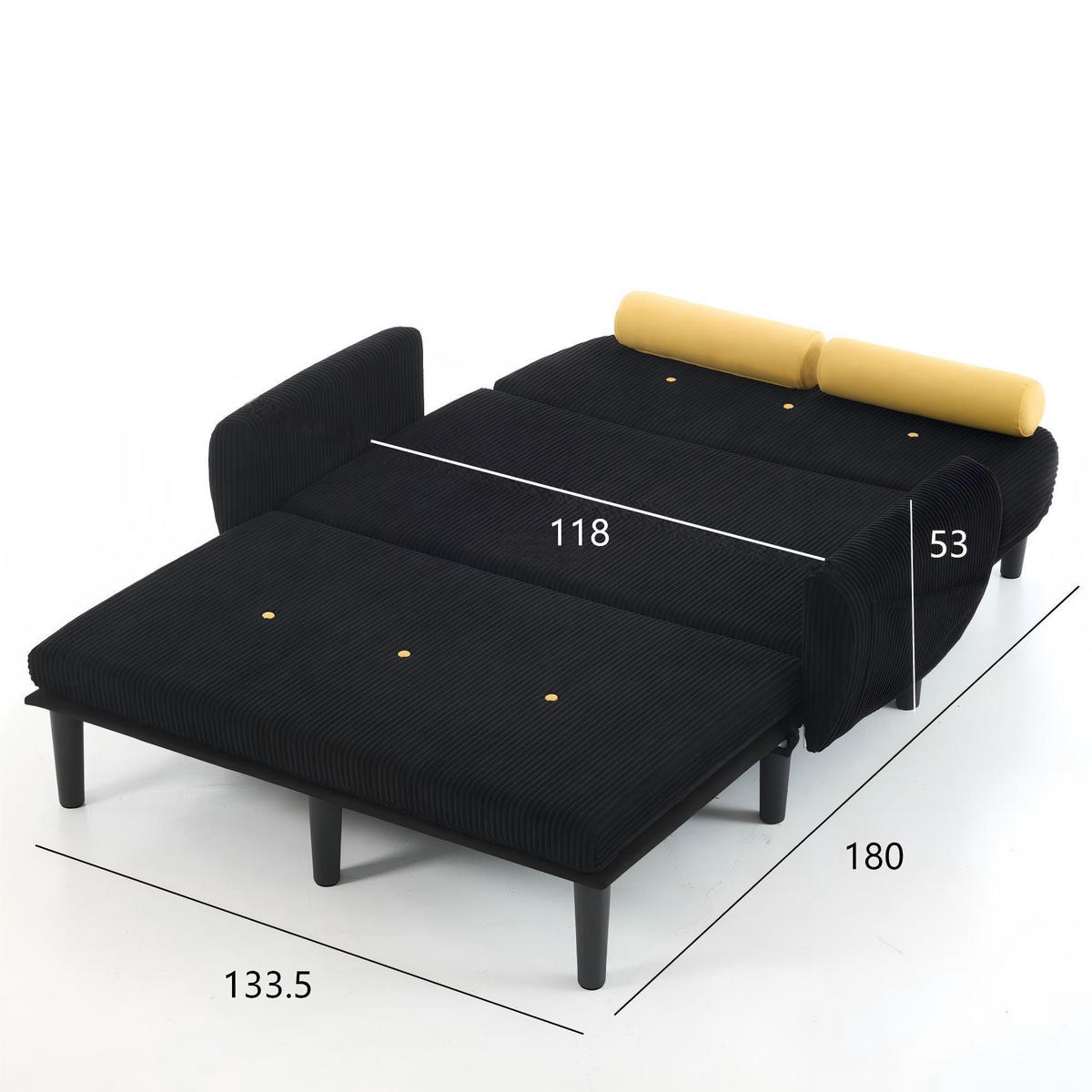 SCHLAFSOFA 133,5/77/85 cm Schwarz Cord mit Stauraum - Schwarz, Textil (77/85/133.5cm) - Oxeza