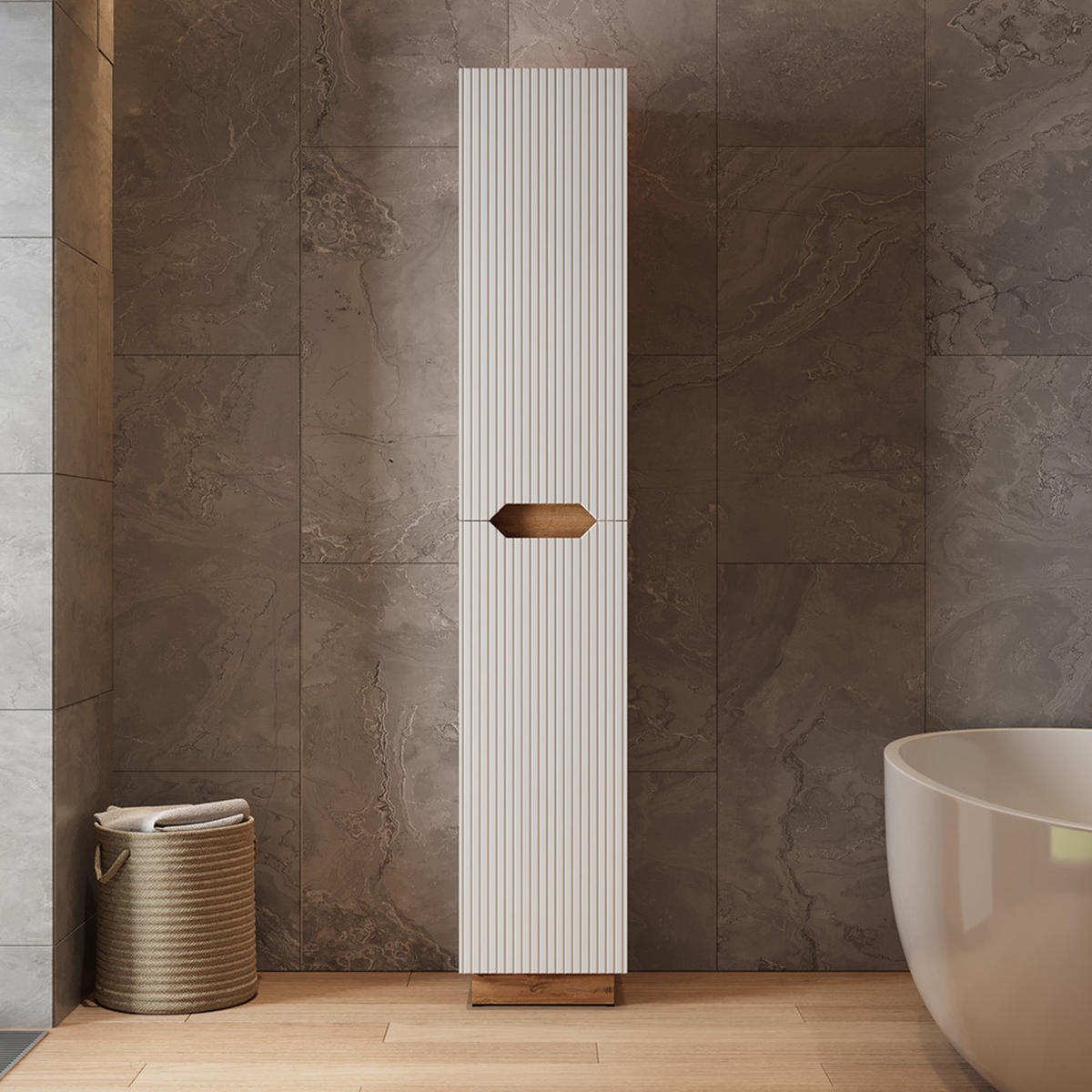 KOUPELNOVÁ SKŘÍŇKA Lotta Dub/bílý pruhovaný - bílá, kompozitní dřevo (33/186/35cm) - Vicco