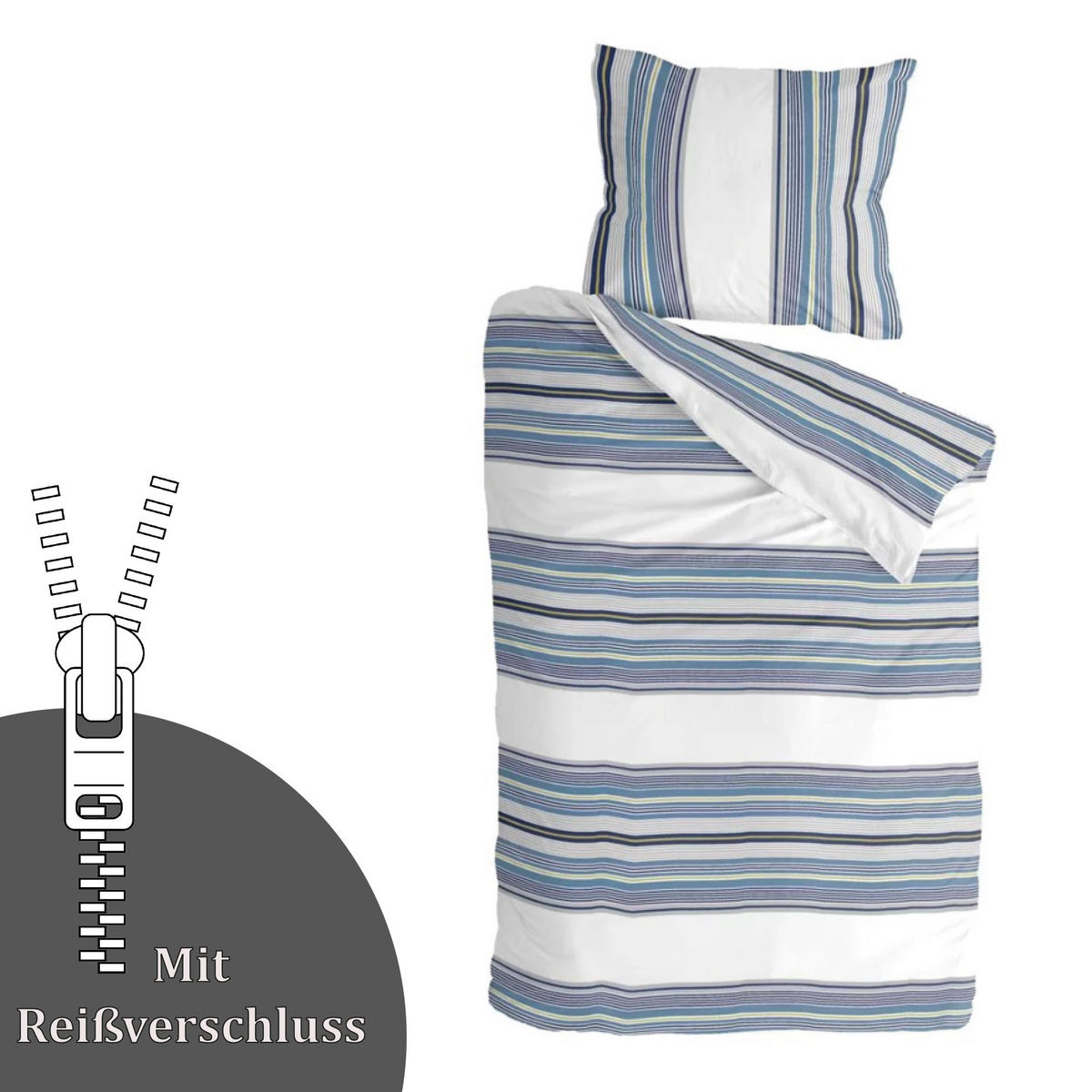 BETTWÄSCHE Byrklund 2-teilig 135x200/80x80cm Two Ways White/Blue - Pastellblau, Naturmaterialien (135/200cm)
