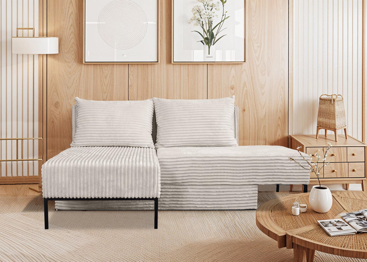 ECKSOFA Mit Schlaffunktion MOOKA 4in1-Multifunktions-System Stoff Velo Links Ecru - Ecru, Holz/Textil (145/160cm) - Kaiser Möbel