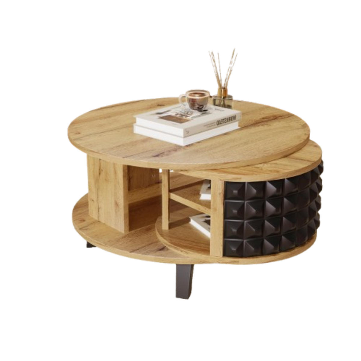 COUCHTISCH rund drehbar mit Ablage in Schwarz-Natur 80/45,2 cm - Naturfarben, Holzwerkstoff (82.5/80/45.2cm) - OKWISH