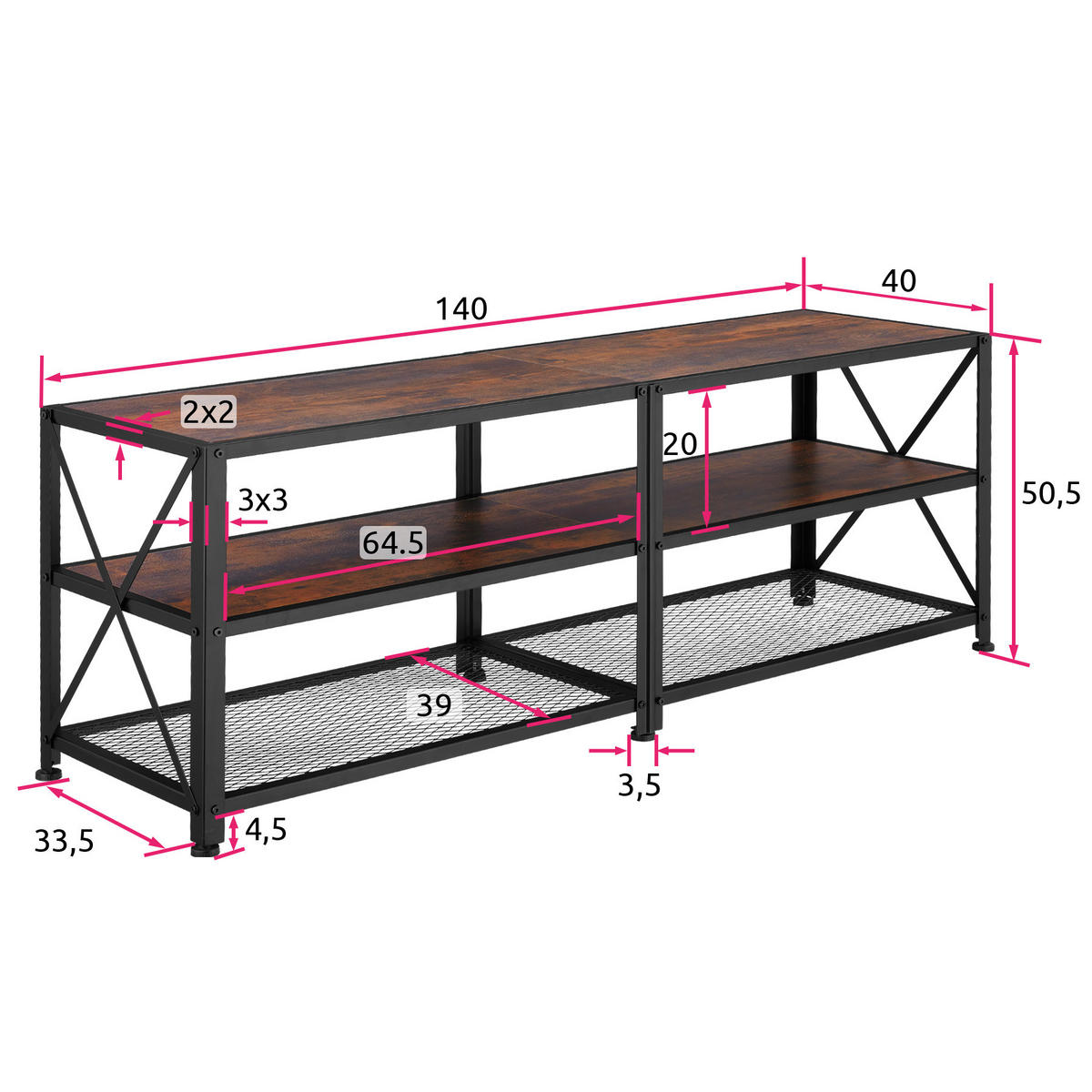 TV-REGAL Chicago,141 x 41,5 x 50,5 cm,Industrial Holz dunkel, rustikal - Rostfarben, Holzwerkstoff (41.5/50.5/141cm) - tectake
