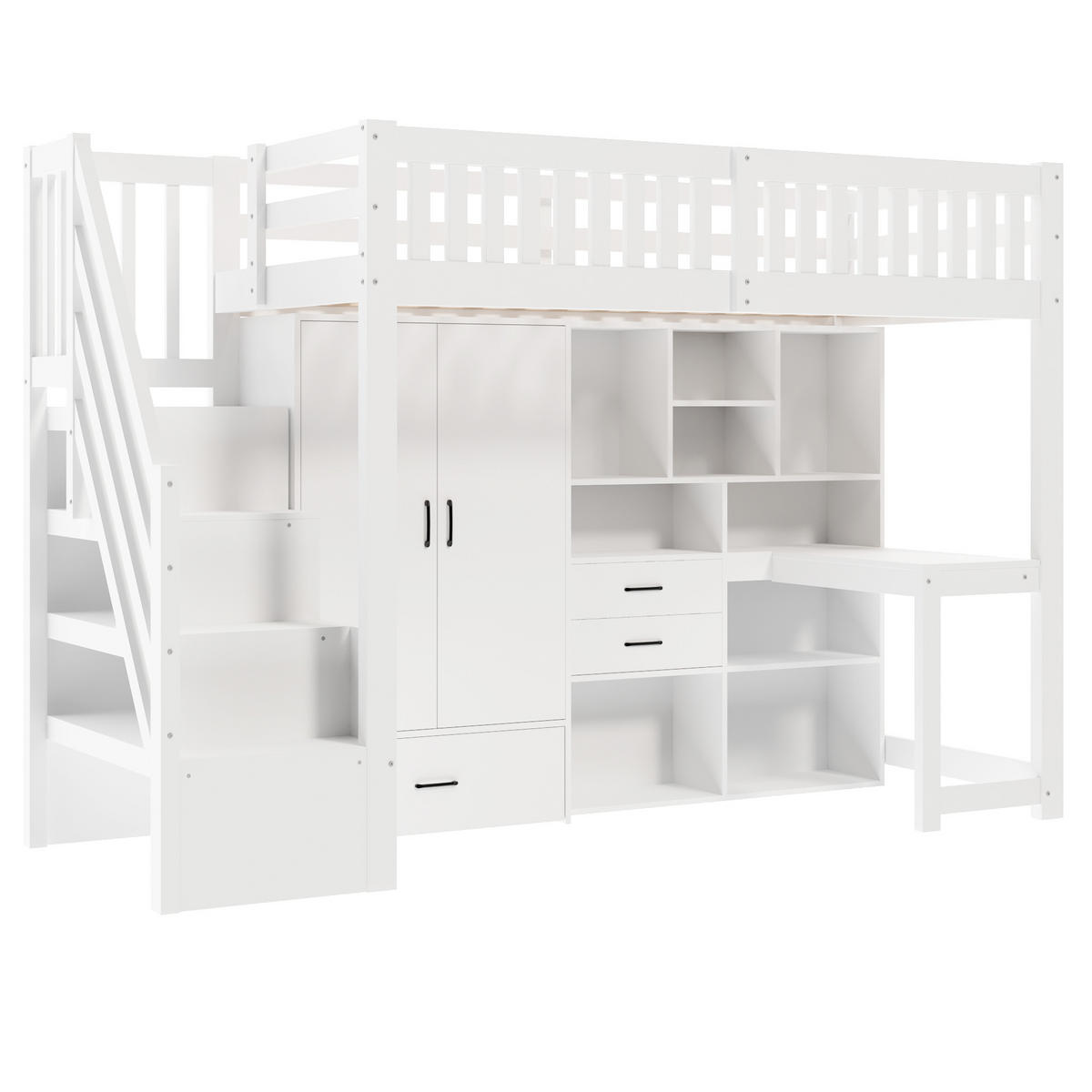 HOCHBETT 90/200 cm in Weiß – mit Schreibtisch, Kleiderschrank und Stauraum - Weiß, Holz (90/200cm) - BEAOK