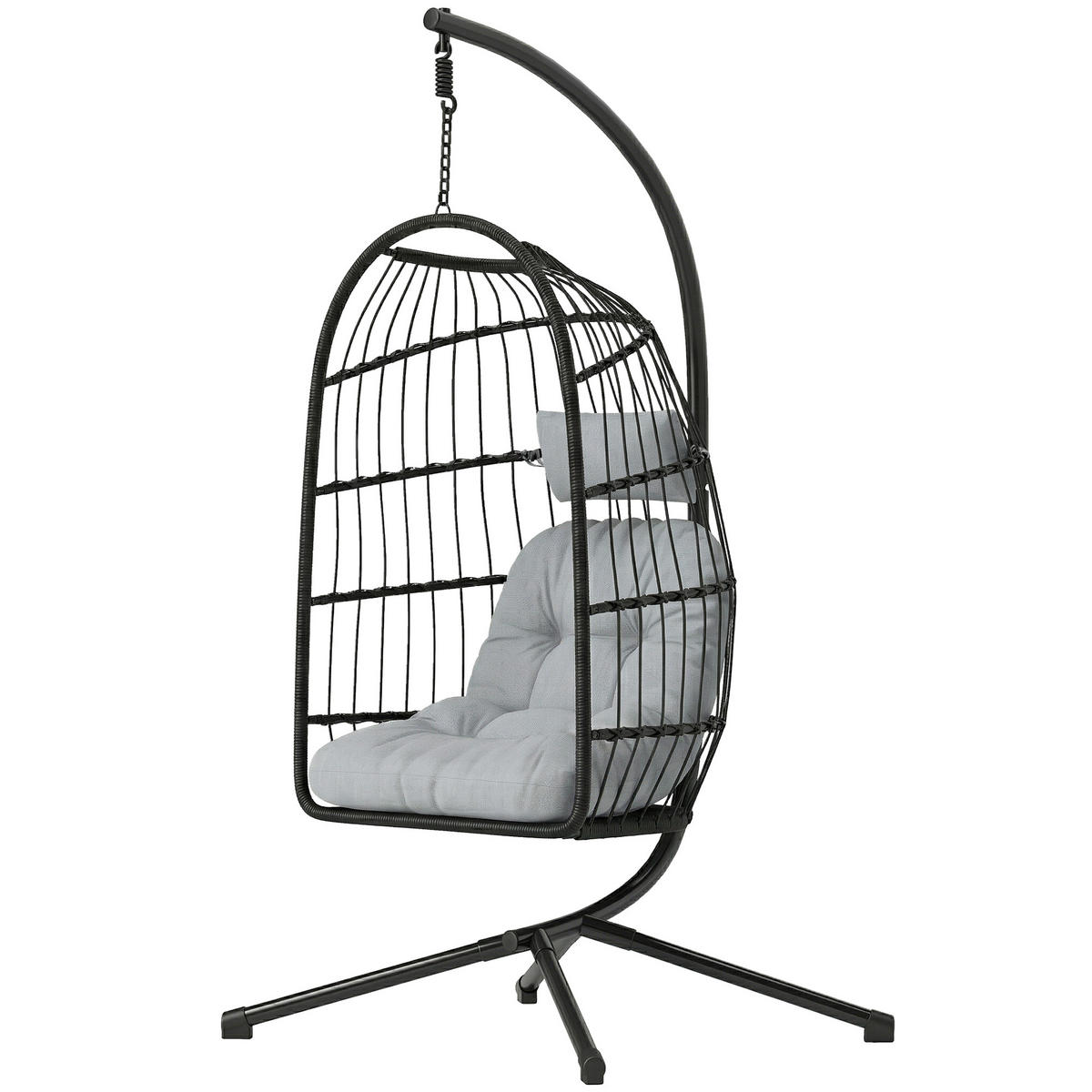 HÄNGESESSEL mit Gestell DE-13699 klappbar mit 15 cm Polster Grau - Hellgrau, Metall (101/196/105cm) - ComfortXL